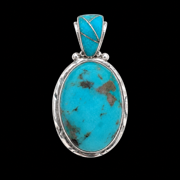 Persian Turquoise Pendant with Inlay Bale - Ed Lohman - 925 Sterling Silver