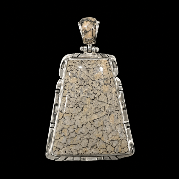 Fossil Gem (Dino) Bone Sterling Silver Pendant with Inlay Bale | Ed Lohman Collection