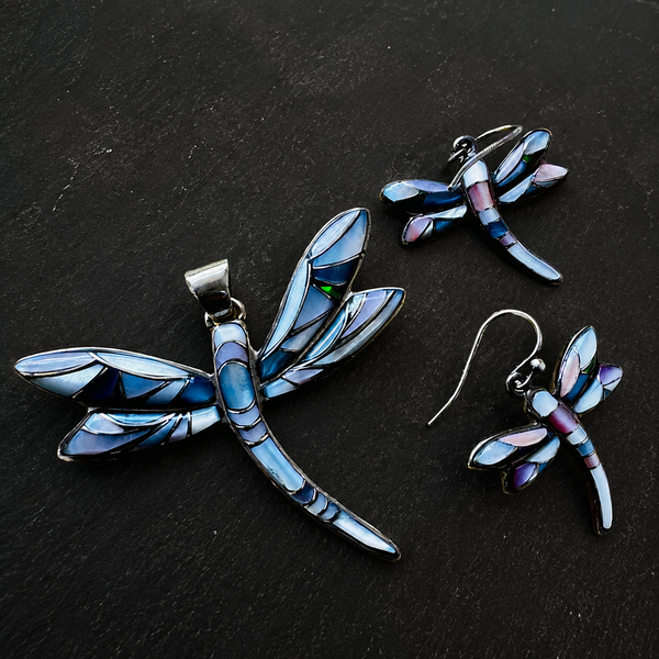 Mother of Pearl Dragonfly Pendant & Earring Set in Sterling Silver – Ed Lohman